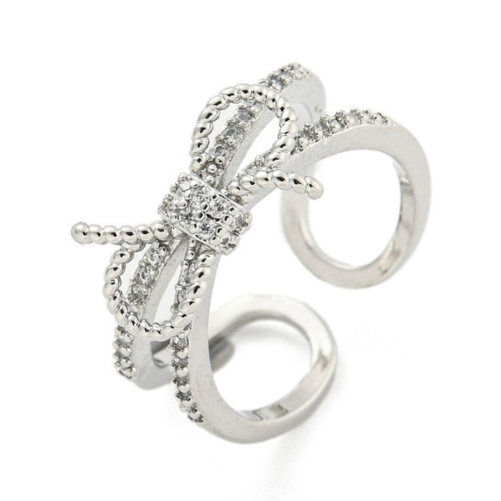 Elegant Silver Bow Double‎ Ring NWT